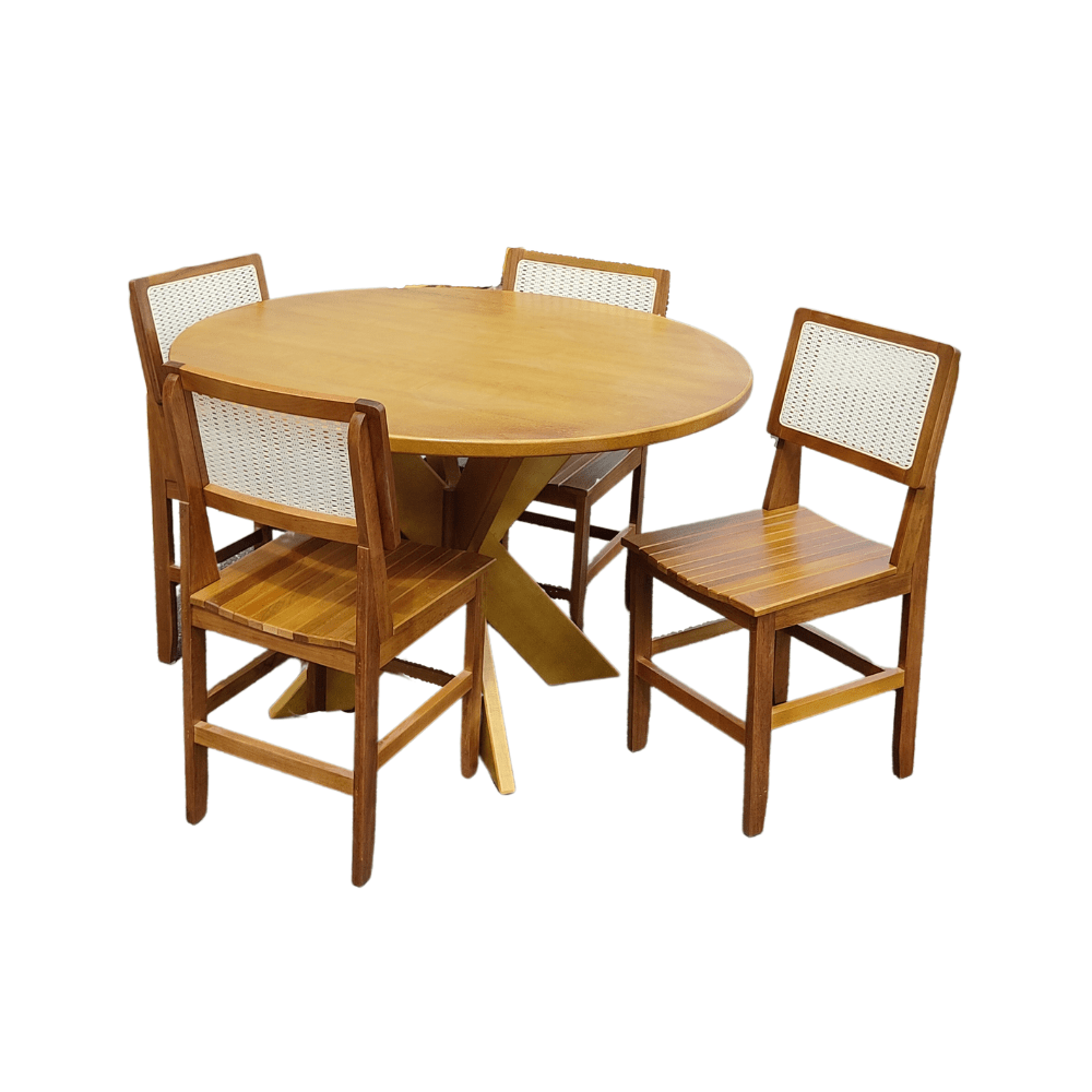 Conjunto Mesa de Jantar Redonda 1,20 Com 4 Cadeiras Madeira Maciça Linho -  Gamma Móveis