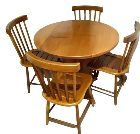 Conjunto Mesa Jantar Redonda m Cadeiras Country Madeira Maciça Vivá Móveis